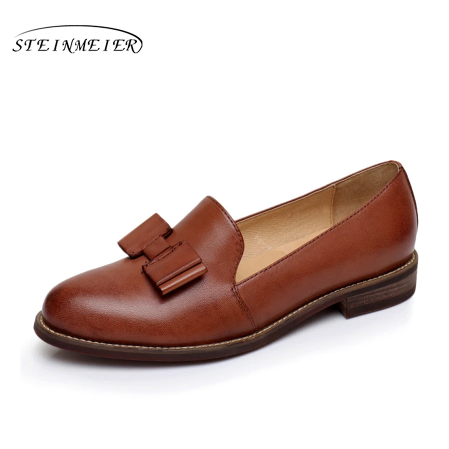 Yinzo/женские туфли-оксфорды на плоской подошве; женские кроссовки из натуральной кожи; женские броги; Повседневная обувь в винтажном стиле; женская обувь - Цвет: Brown
