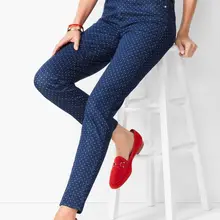 Большие размеры Весна Женская мода прямой мыть водой в горошек повседневные джинсы женский модный середины талии хлопок снизу