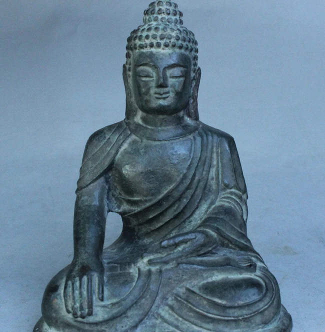 

6" Rare Old Tibet Buddhism Temple Bronze Sit Shakyamuni Tathagata Buddha Statue