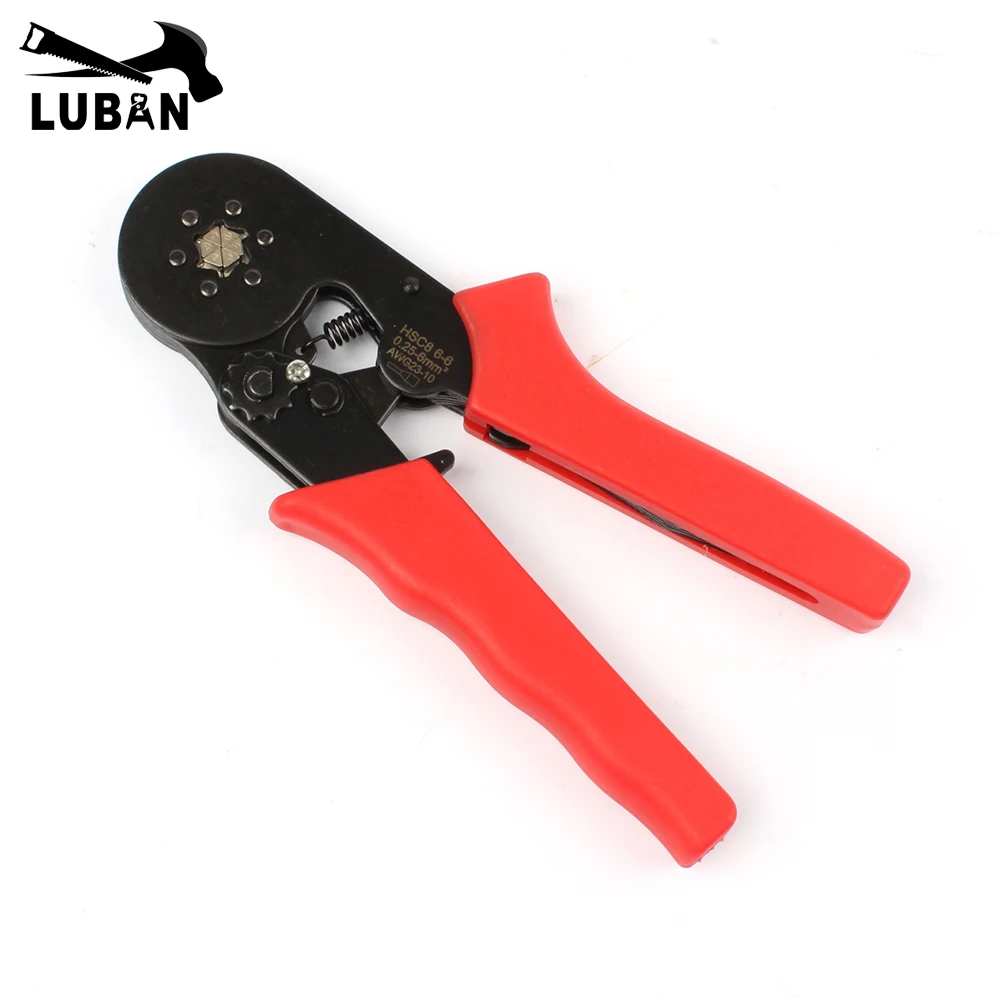 

HSC8 6-6 MINI-TYPE SELF-ADJUSTABLE CRIMPING PLIER 0.25-6mm2 terminals crimping tools multi tools hands pliers Red LUBAN
