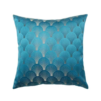 

High Quality Sofa Decorative Cushion Covers Turquoise Blue Imitation Silk Pillowcase Cotton Geometric Pint Pillow Cover 45x45