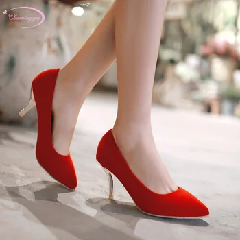 

Chainingyee casual style sexy pointed toe nubuck pumps fashion slip-on blue red black high-heeled stiletto women's shoes