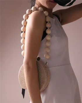 

Round Knitting Woman Handbag Banquet Crossbody Bags for Female Circular Lady Shoulder Bags Resin ACRYLICS Beads Strap Straw Bags