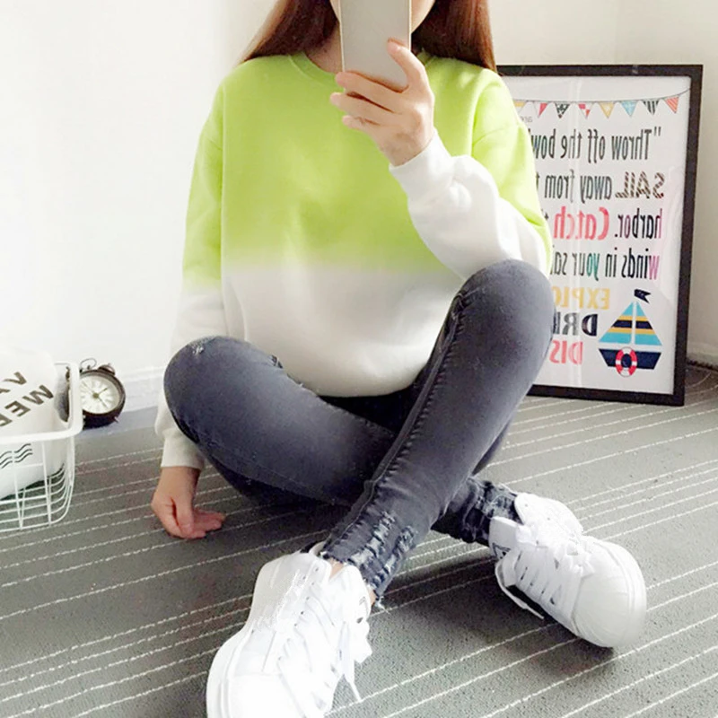 الغريبة كيتي جديد المتناثرة هوديس سميكة الصوف التدرج اللون فضفاضة عارضة البلوز النساء بلوزات رياضية Moletom