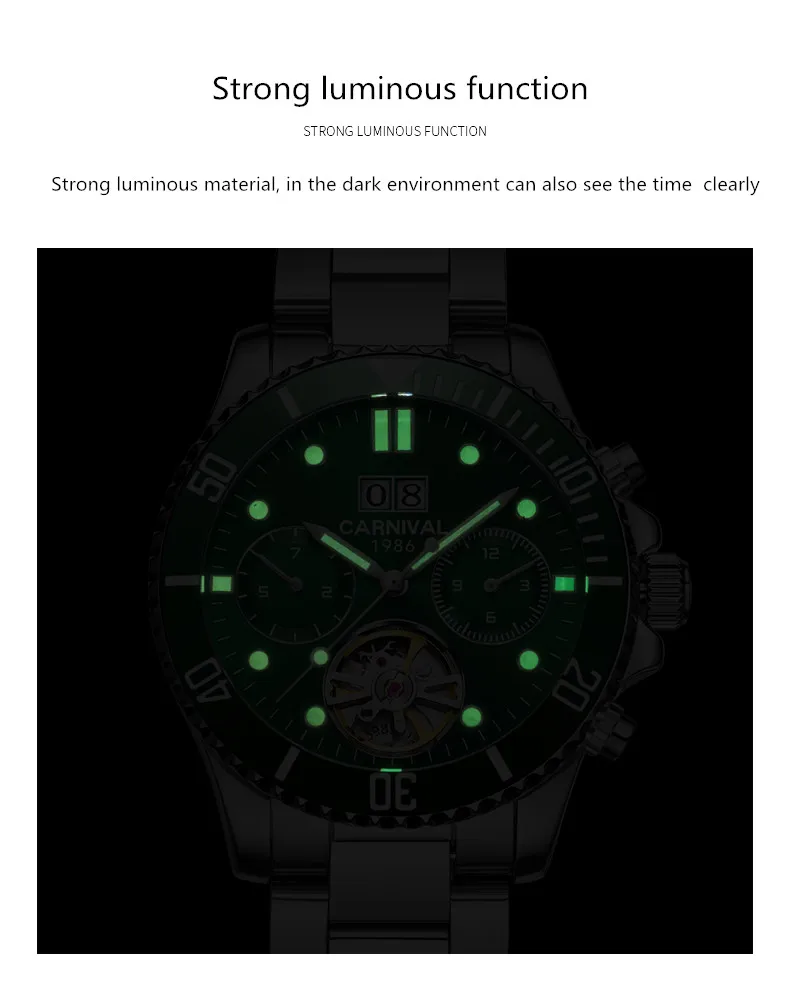 Карнавал турбийон автоматические механические часы для мужчин полностью стальные водонепроницаемые мужские часы reloj hombre erkek kol saati relogio