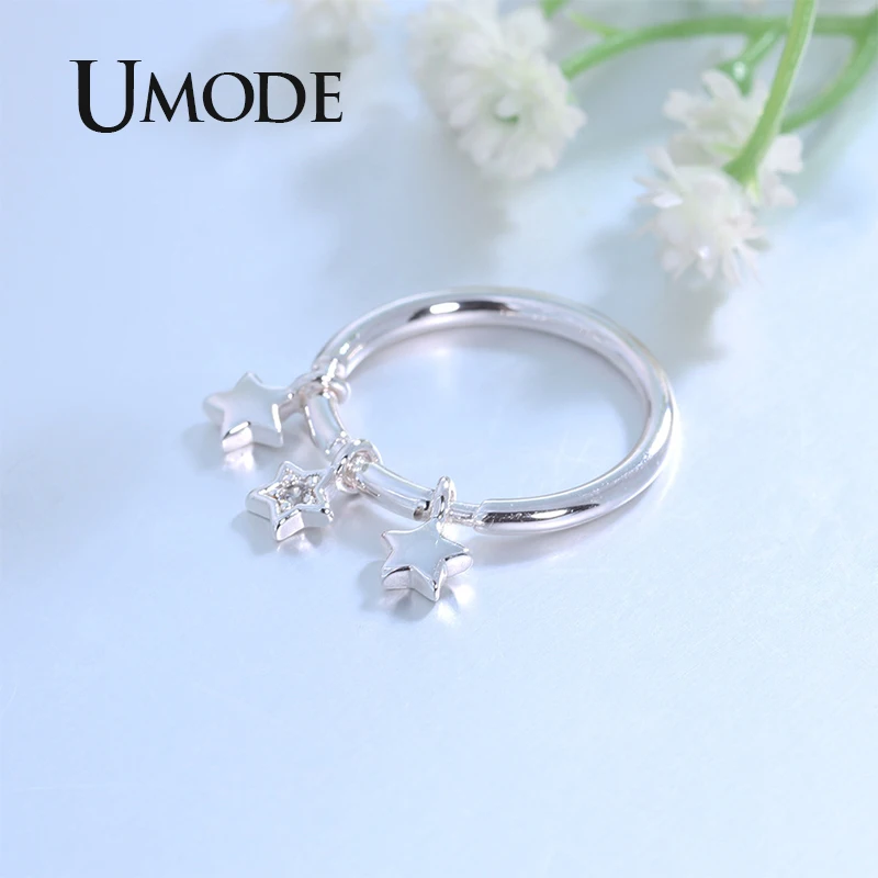 Женское кольцо со звездой и цветком UMODE новое с прозрачным круглым Цирконом