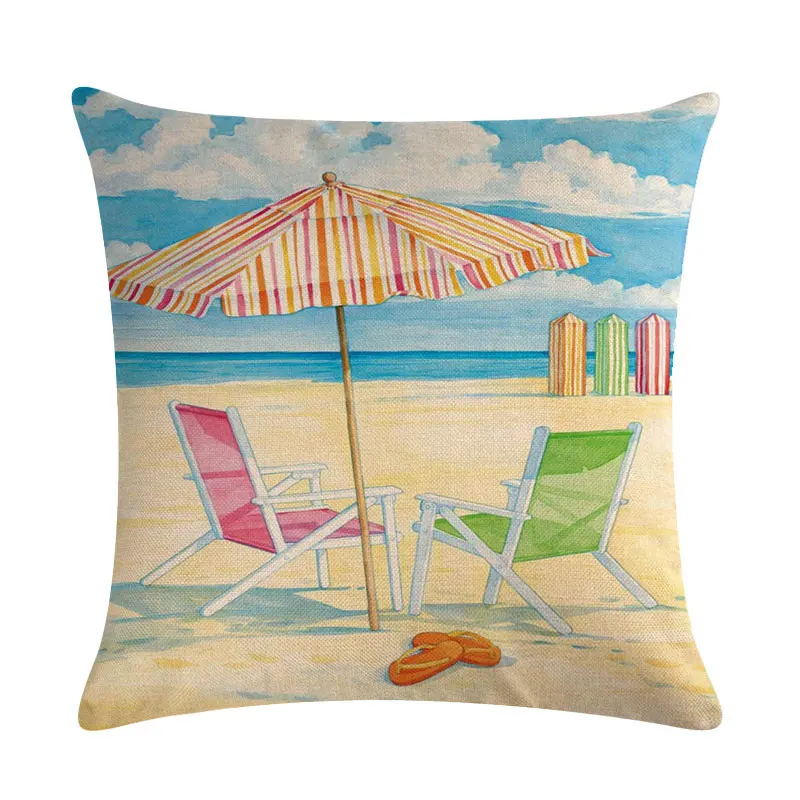 Beach Cushion Cover Cotton linen Summer Sea Landscape Throw Pillows Case Coastal Pillowcase Nautical Pillow Covers 45x45cm