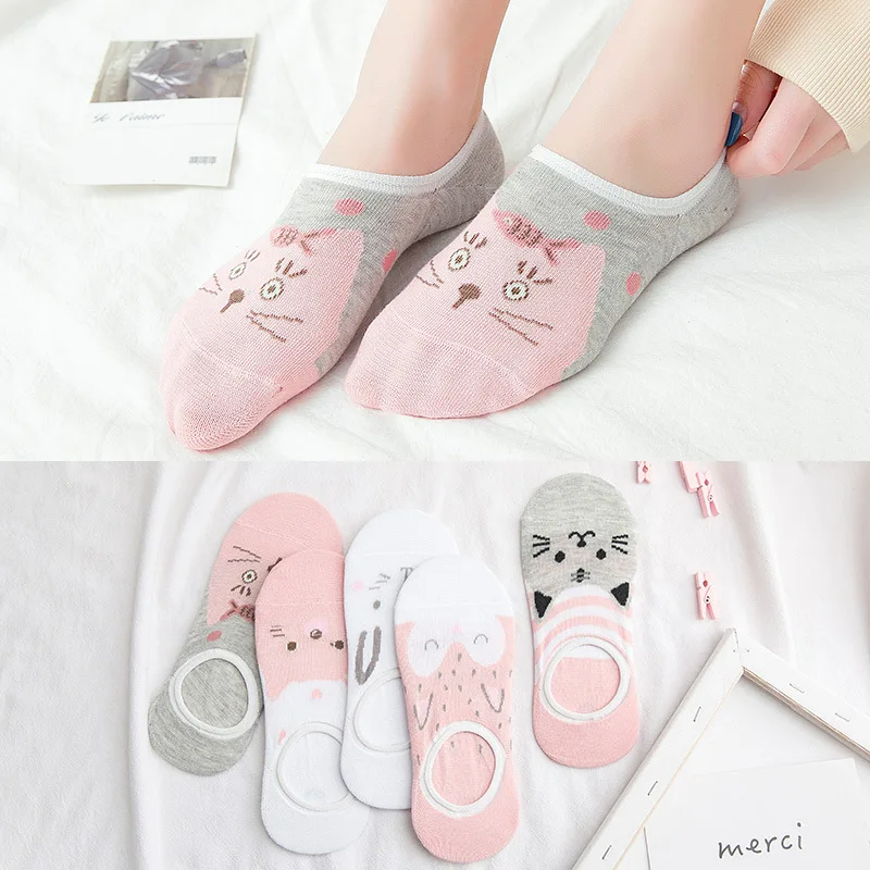 

5 colors spring and summer new products lady cartoon sweet no silicone invisible socks anti-skid boat socks summer thin section