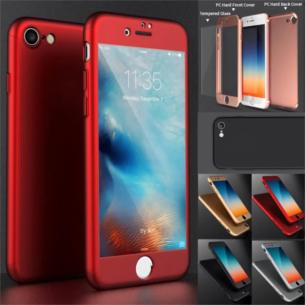 Roybens For iPhone 7 Case Luxury Full Body Case For iPhone 6 6S 7 Plus Hard PC 360 Degree Temper Glass Screen Protector Cover