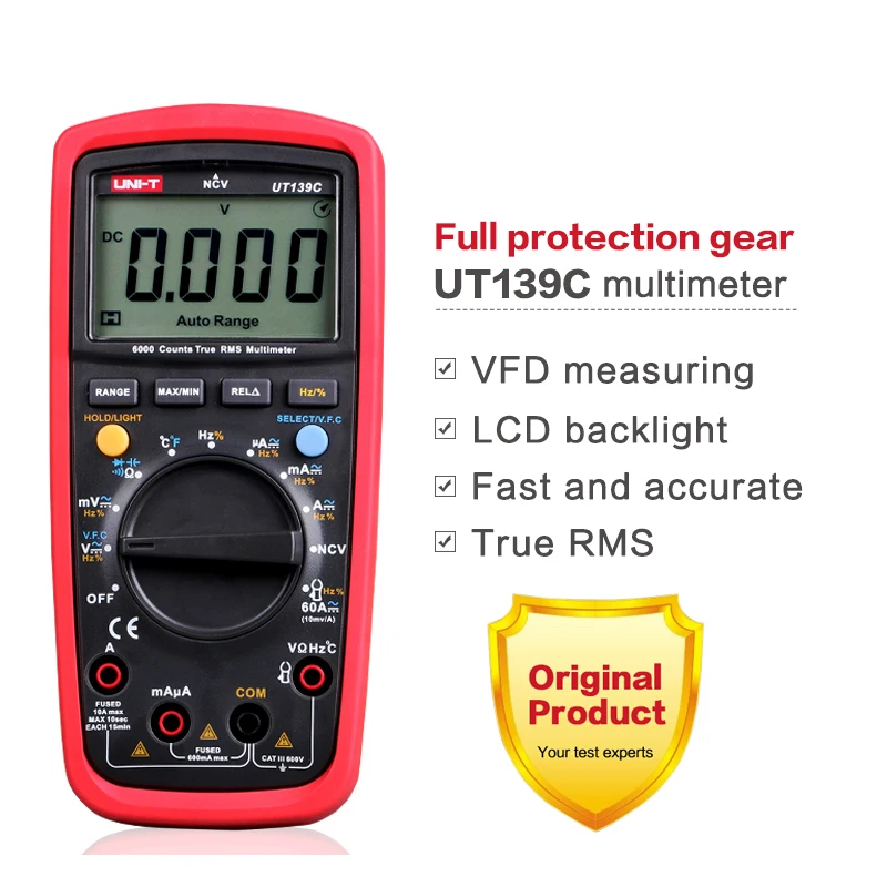 Uni-T Multimetro Digitale Ut139C Ncv Multimetro Vero Rms Temperatura Tester Elettrico Portatile Ac Dc Tester Di Tensione Di Corrente