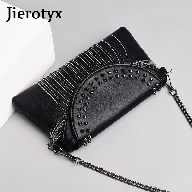 JIEROTYX женская сумка через плечо с бахромой, черные кожаные женские сумки на плечо, милые дизайнерские роскошные сумки, женские сумки с заклепками в стиле панк