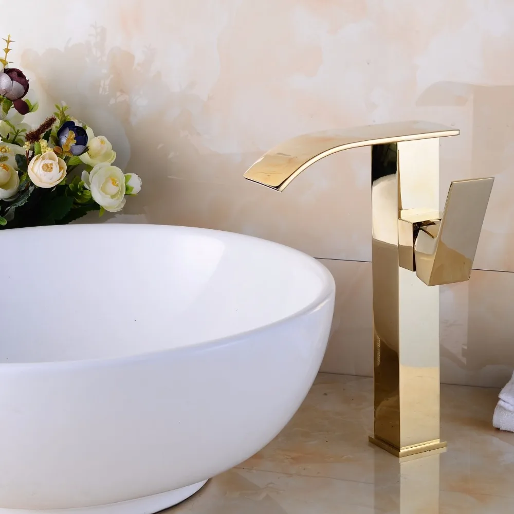

Free shipping SOVECHO Golden Chrome Bathroom Hot/Cold Mixer Waterfall Basin Sink Faucet Single Tap x7812