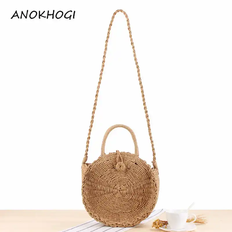 round paper straw handbag