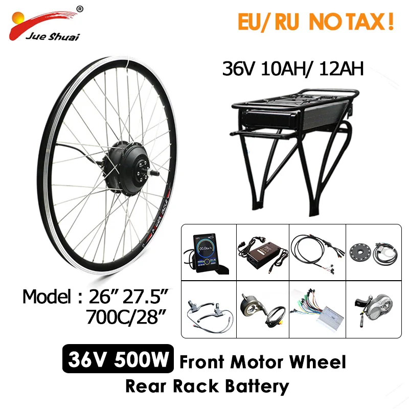 

500W Powerful Electric Bike Conversion Kit With 36V 10Ah 12Ah Lithium Battery E-bike 26" 27.5" 700C Brushless Hub Motor Wheel
