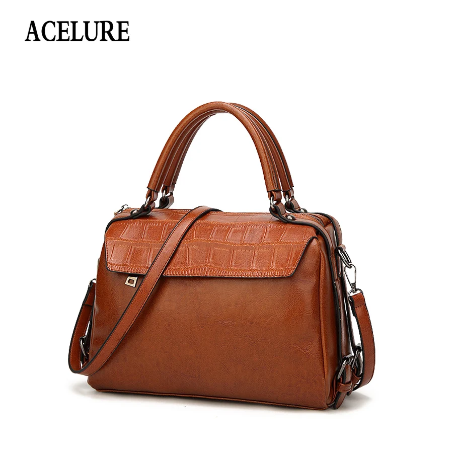 

ACELURE Vintage Women Bag Fashion Boston PU Leather Women Shoulder Bag Bolsa Feminina Designer For Ladies Big Size Crossbody Bag