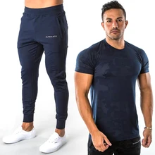 Летняя мужская спортивная спортивная одежда 2019 Alphalete Joggers + футболка с коротким рукавом для