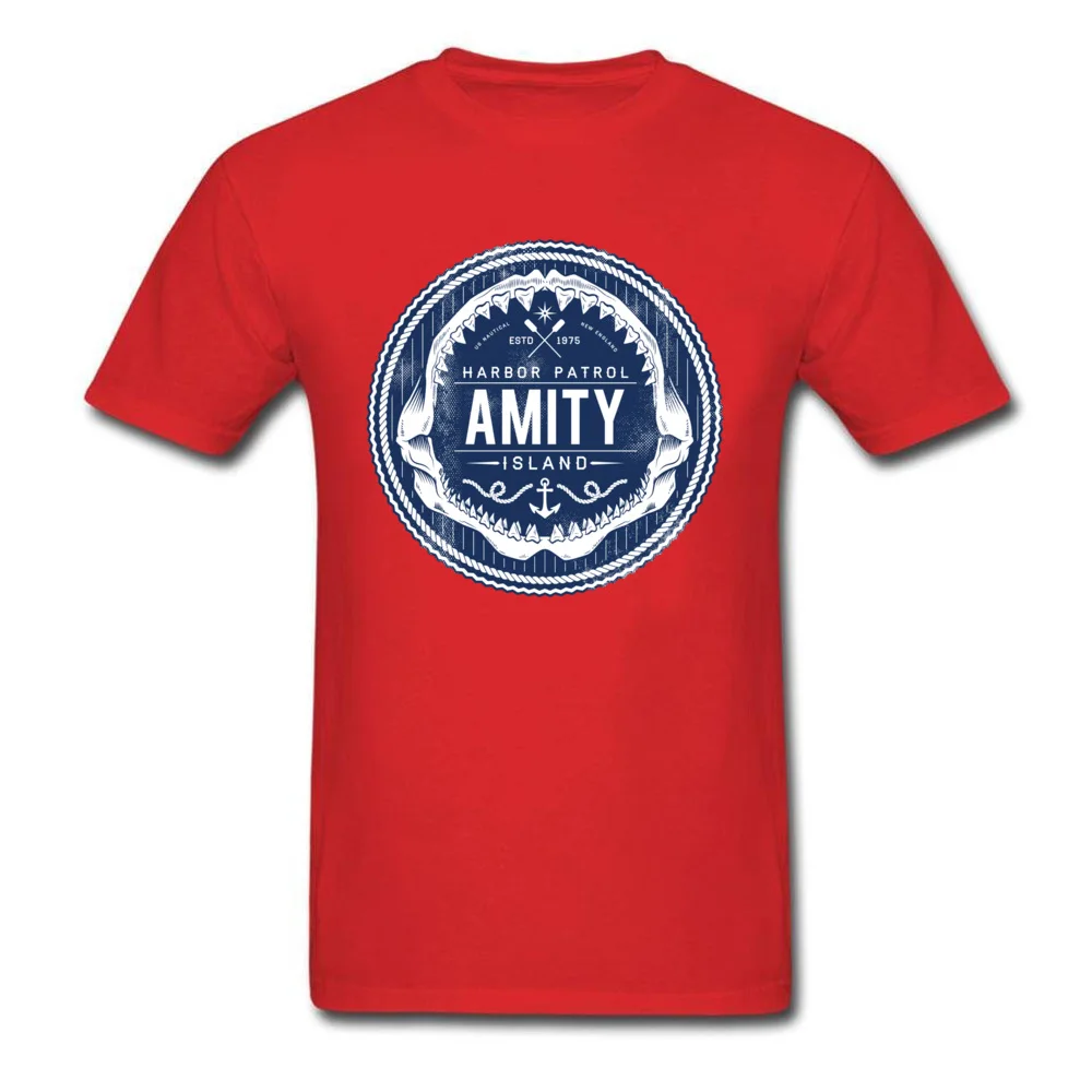 amity island harbor patrol 5997 Funny Men T-Shirt Round Collar Short Sleeve Pure Cotton Tops Shirts Customized Tee-Shirts amity island harbor patrol 5997 red