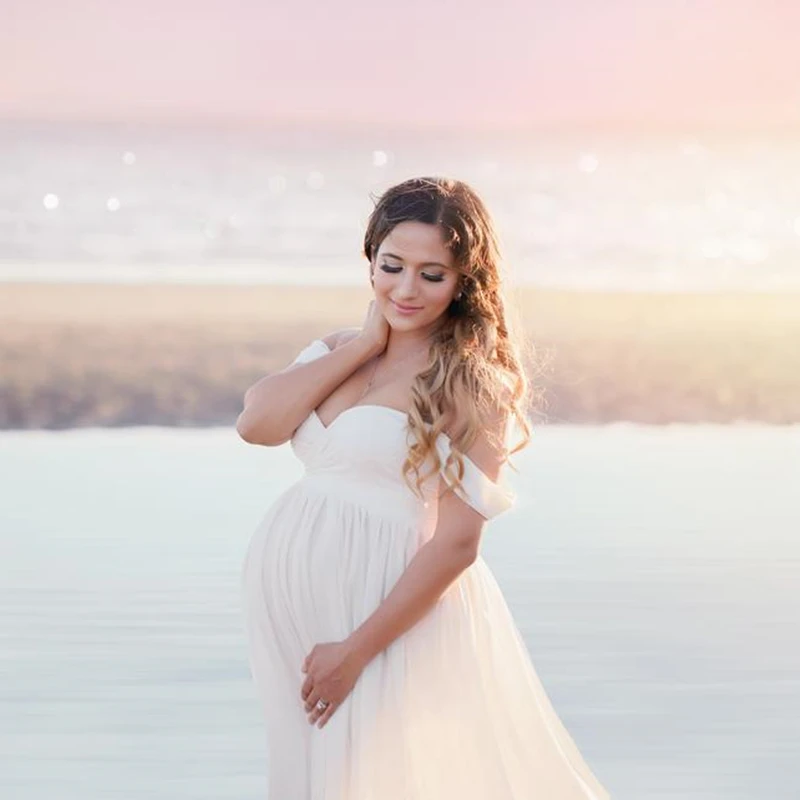 

Slip Strap Maternity Chiffon Long Dresses Slit Open Front Maternity Long Dresses For Photo Shooting Pregnancy Chiffon Maxi Dress