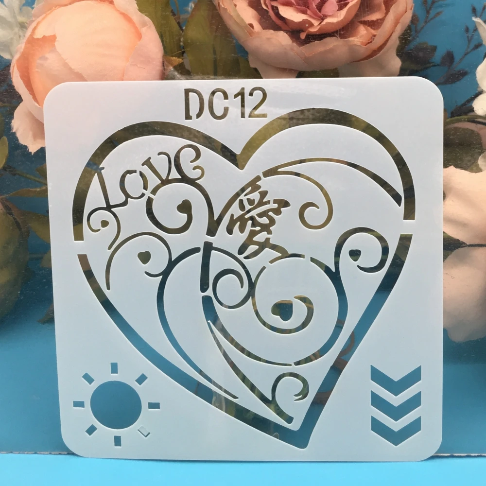 13cm Sun Love Heart DIY Craft Layering Stencils Wall Paint Scrapbook Stamp Embossing Album