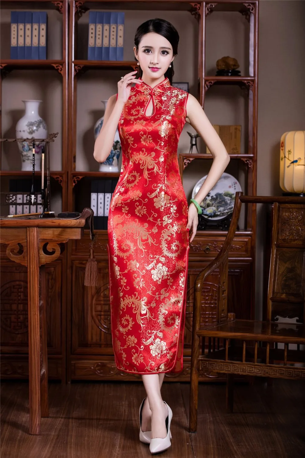 Шанхай история высокого качества традиционное китайское платье вечернее платье без рукавов Чонсам Ципао китайский женский халат китайский стиль платье