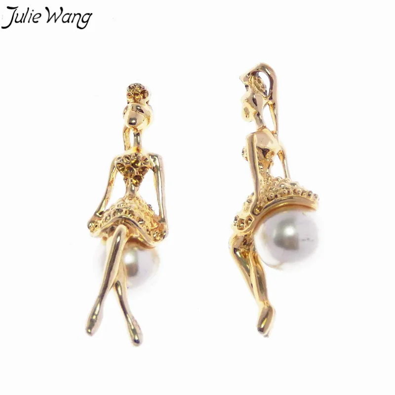 Julie Wang 2 шт. блестящий золотой цвет элегантный балетный танцор фигура с жемчугом