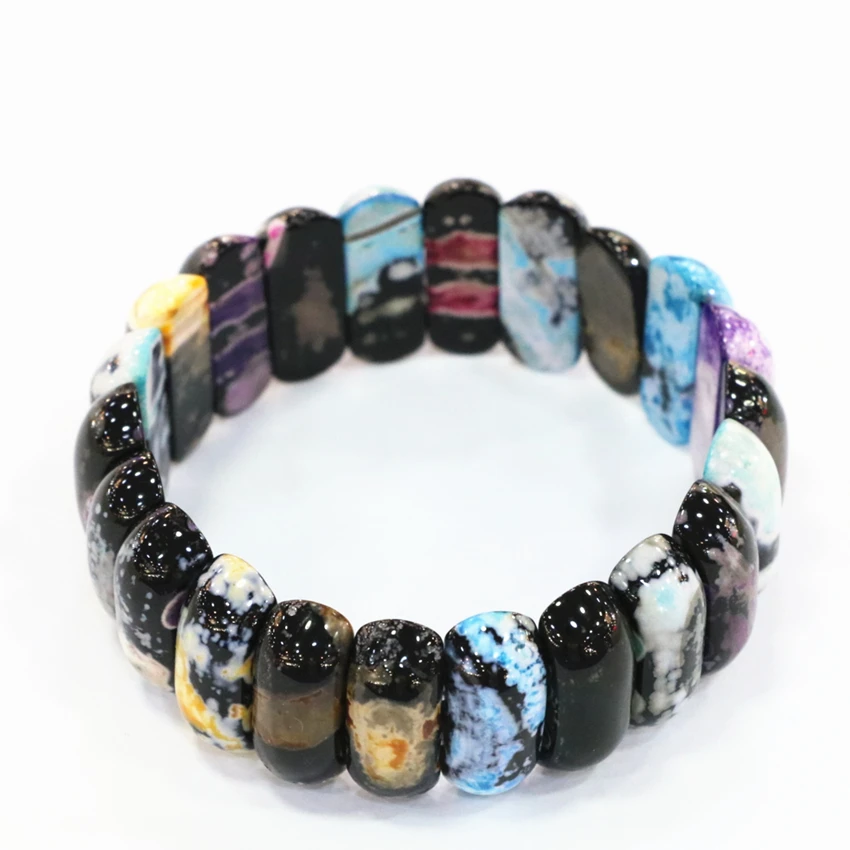 Fashion Women Multicolor Fire Agates Natural Stone Beads Bracelet 10x25mm Charm Geometry New Manual Bangle Jewelry 7.5inch B3269|bangle