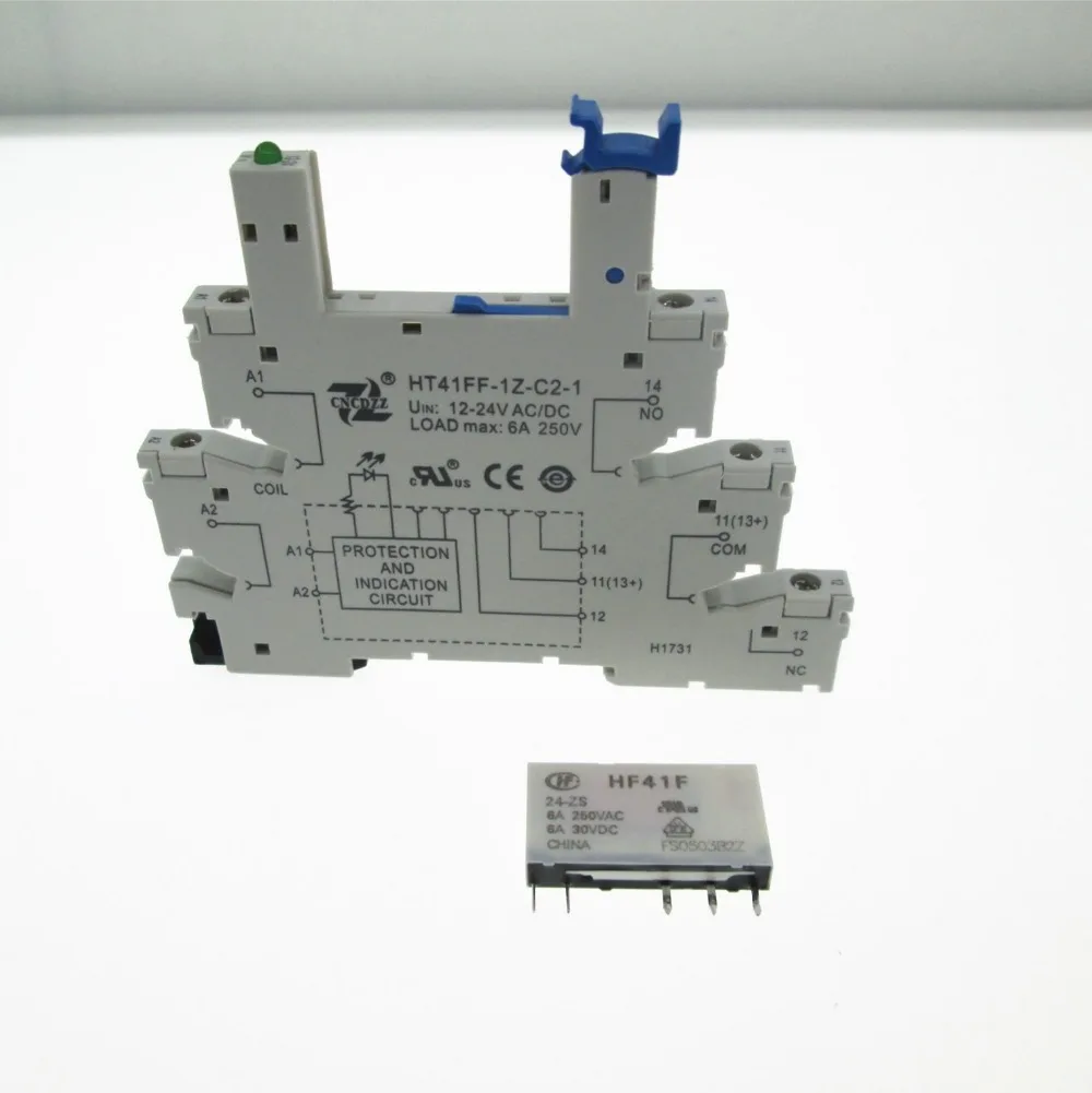 Новое реле 24 В (41F 1Z C2 1 основание + HF41F 024 ZS реле) 24В постоянного тока 6А 250В