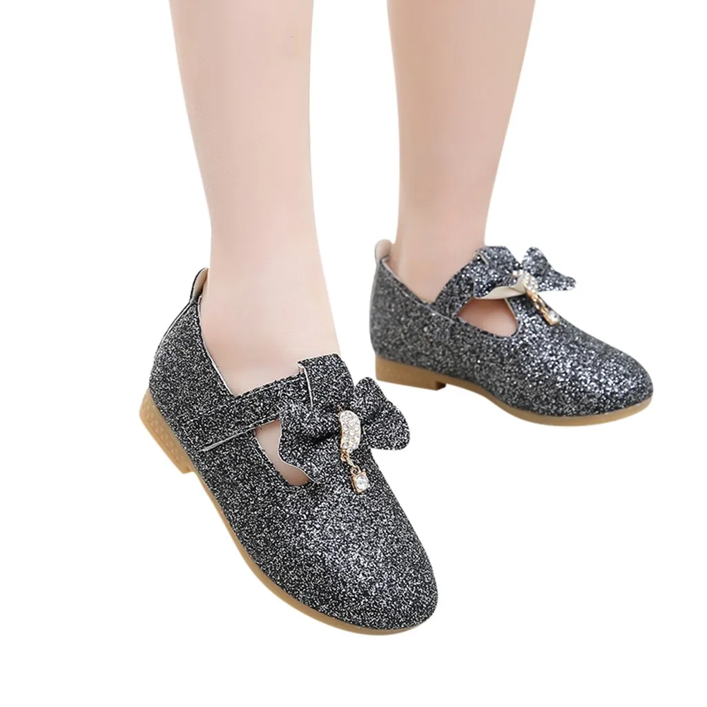 Infant Baby Girls Pendant Bowknot Crystal Mary Jane Flat Single Princess Shoes