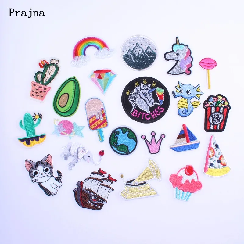 

Prajna Unicorn Rainbow Diamond Patch Cat Cactus Mountain Embroidery Iron On Cute Cartoon Cheap Patches For Clothing DIY Applique