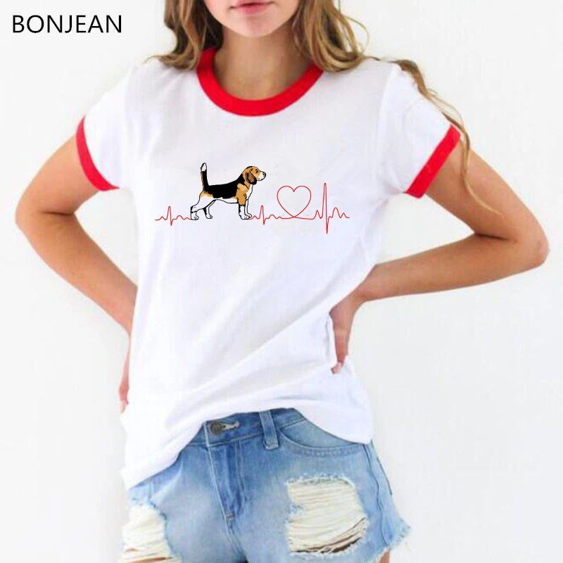 Beagle love EKG забавная футболка для женщин harajuku kawaii летние топы Футболка femme Милая Повседневная футболка для девочек Женская футболка tumblr