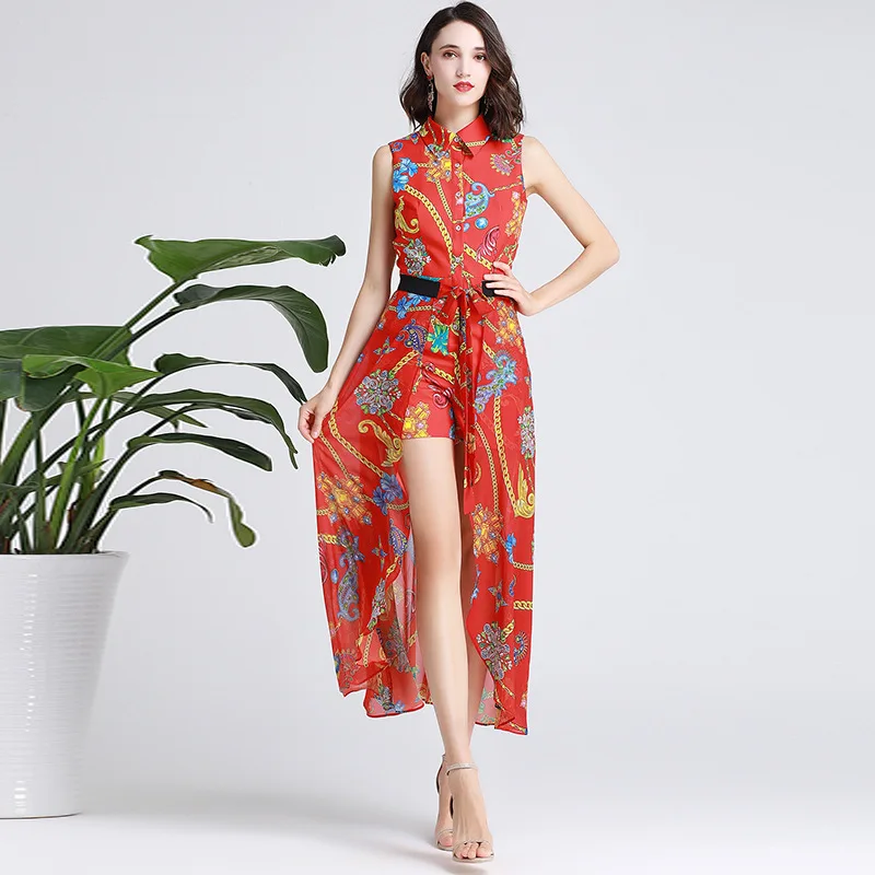 

Women's High quality sleeveless Jumpsuits skirts 2pieces set 2019 summer runways elegant skirt set A289