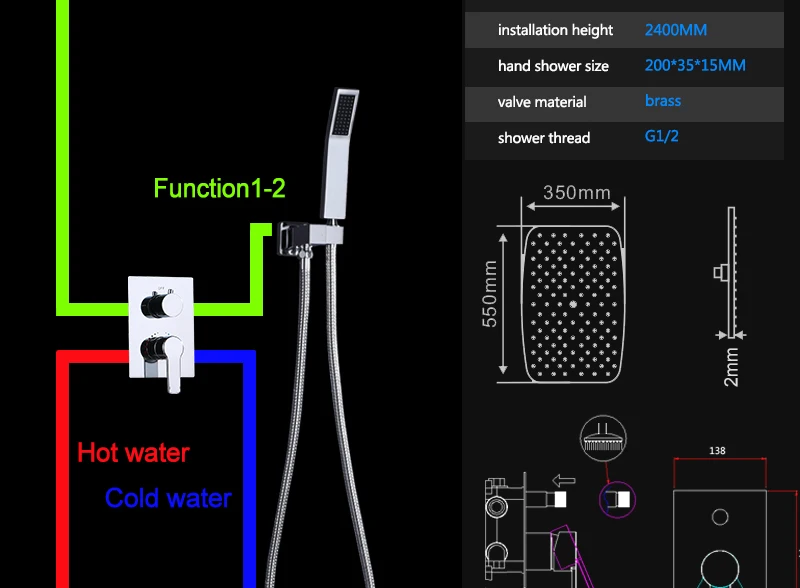 Bathroom Faucets 3555cm Air Pressured Water Saving Shower head Set Brass Chrome Wall Mounted Mixer Controller Shower System (17)