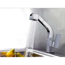 Хром латунь вытащить Кухня раковина кран Dual носики смесителем одной ручкой