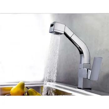 

Chrome Brass Pull Out Kitchen Sink Faucet Dual Spouts Mixer Tap Single Handle - Free shipping