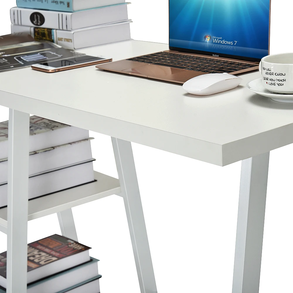 Home Office Computer Desk With Printer And Paper Storage Shelves