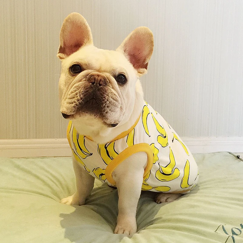 Banana Print French Bulldog Summer Cool Cotton Vest Pet Dog Clothes for