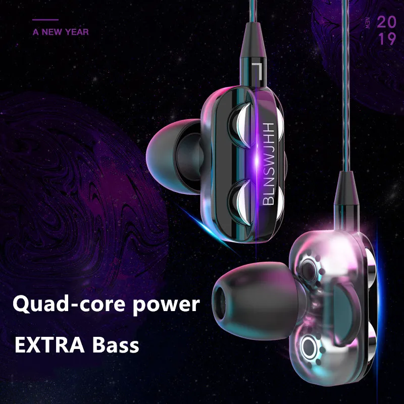 Super Bass Sound Earphone Dual Unit Stereo Wired Headphone earphones with microphone Headset For Computer MP3 Smartphone Samsung (3)