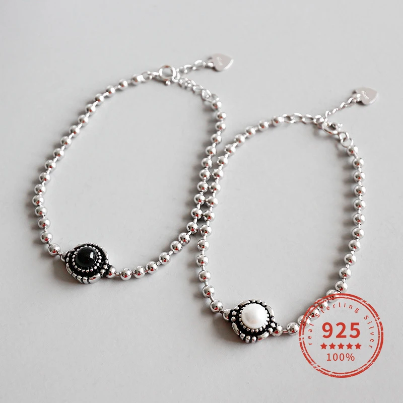 

925 Sterling Silver Bracelet Personality Pearl Bead Bracelet Female Fine Jewelry Bracelets & Bangles Chic Style WDB041