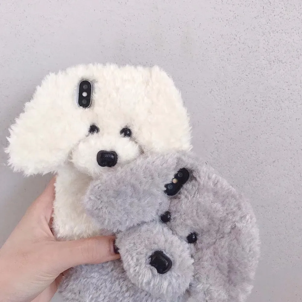 PEIPENG 3D Cute animal Teddy Dog Hairy Warm Fur phone case For iPhone 7 Plus Silicone Case For iPhone X XS Mas 8 7 6 6s Plus XR iphone 7 plus phone cases