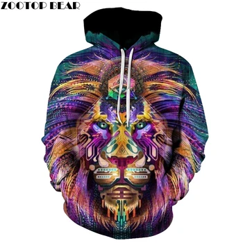 

New Fashoin Colorful Lion Printed Hoodies Men Women Sweatshirts 6xl Plus size Extend Pullover Autumn Quality Fashion ZOOTOP BEAR