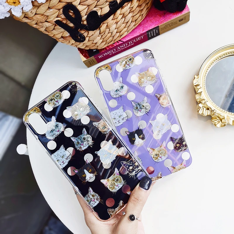 

Luxury Tempered Glass Case For iPhone X 8 7 Plus Glass 3D Cute Cat Patterned Full Clear Cartoon Cover Case For iPhone X Xs Max