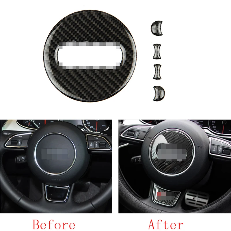 5x 100 Carbon Fiber Steering Wheel Center Logo Cover trim For Audi A8