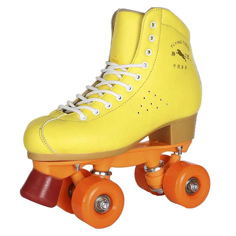 Brand New Yellow Roller Skates Double Lines Quad Skates Women Men's 4 PU Wheels Two Lines Skating Boots