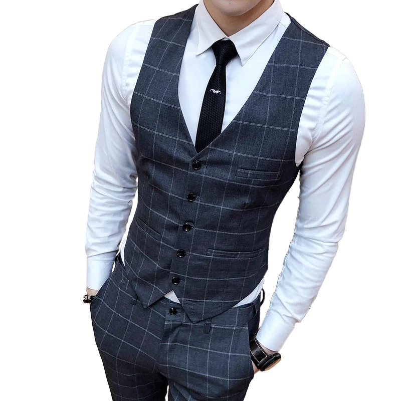 2020 new men Plaid vest business casual vests Waistcoat men slim fit