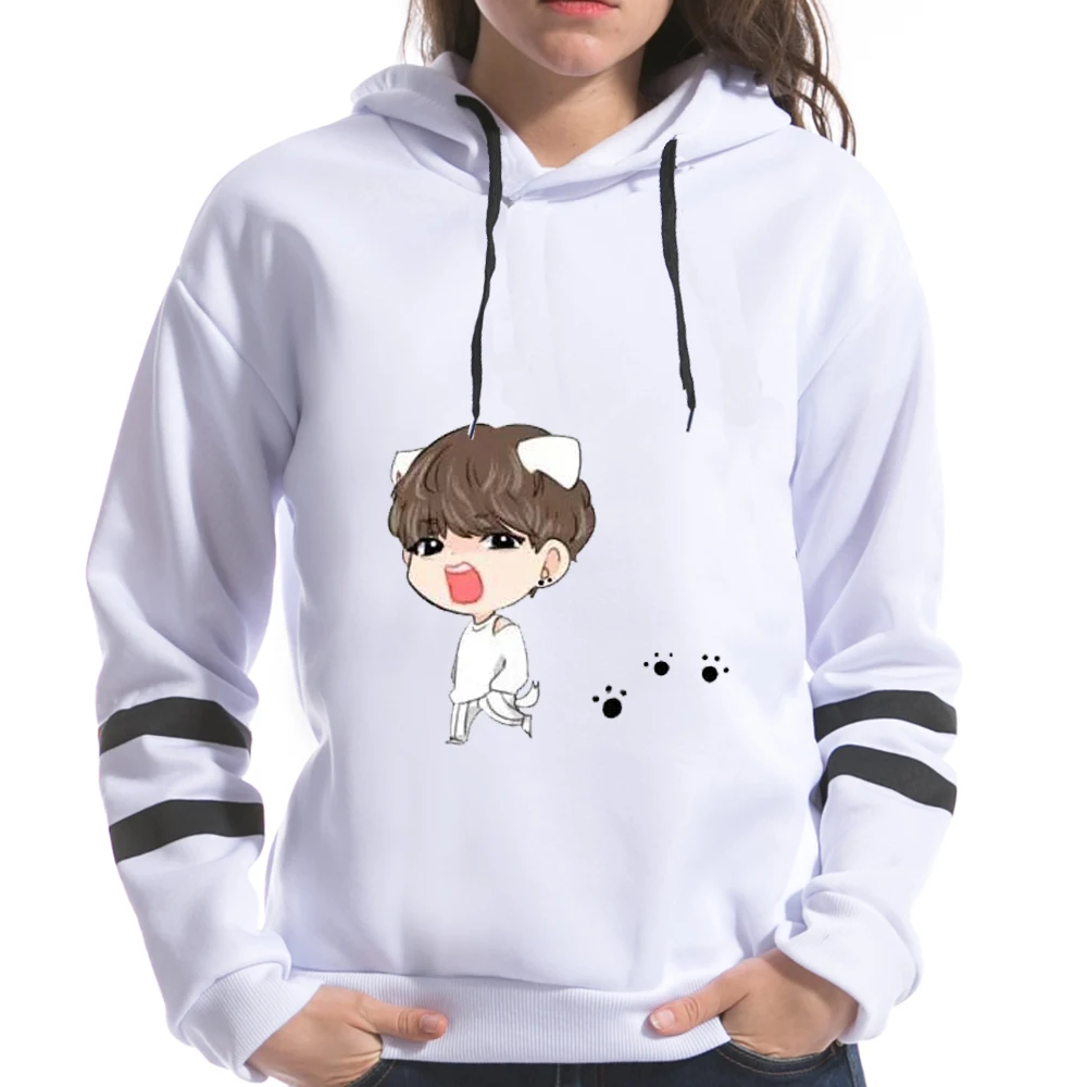 Корейский стиль Весна женский с длинным рукавом капюшоном Мода Harajuku BTS женские
