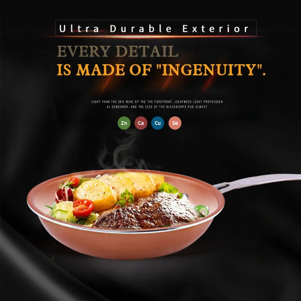 

2018Non-stick Copper Flat Frying Pan with Ceramic Coating Cooking and Induction Cooking Oven Dishwasher Safe Kitchen Frying Pan