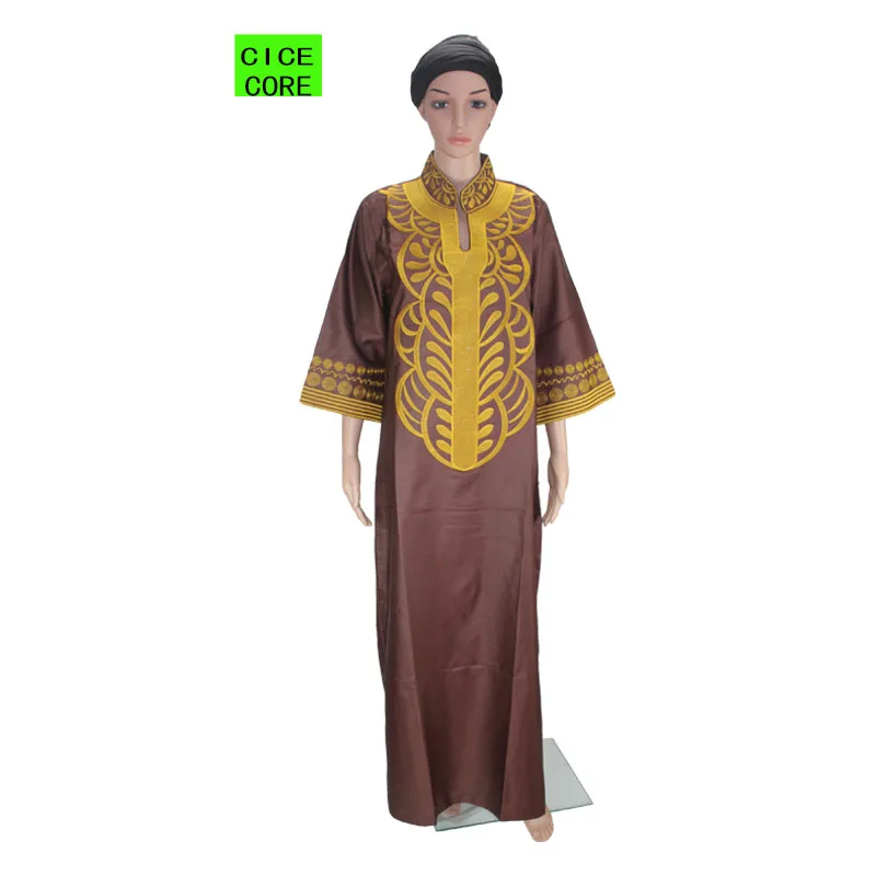 Африканский Базен Вышивка платья длинное платье без шарфа мягкий материал LA066 - Цвет: Коричневый