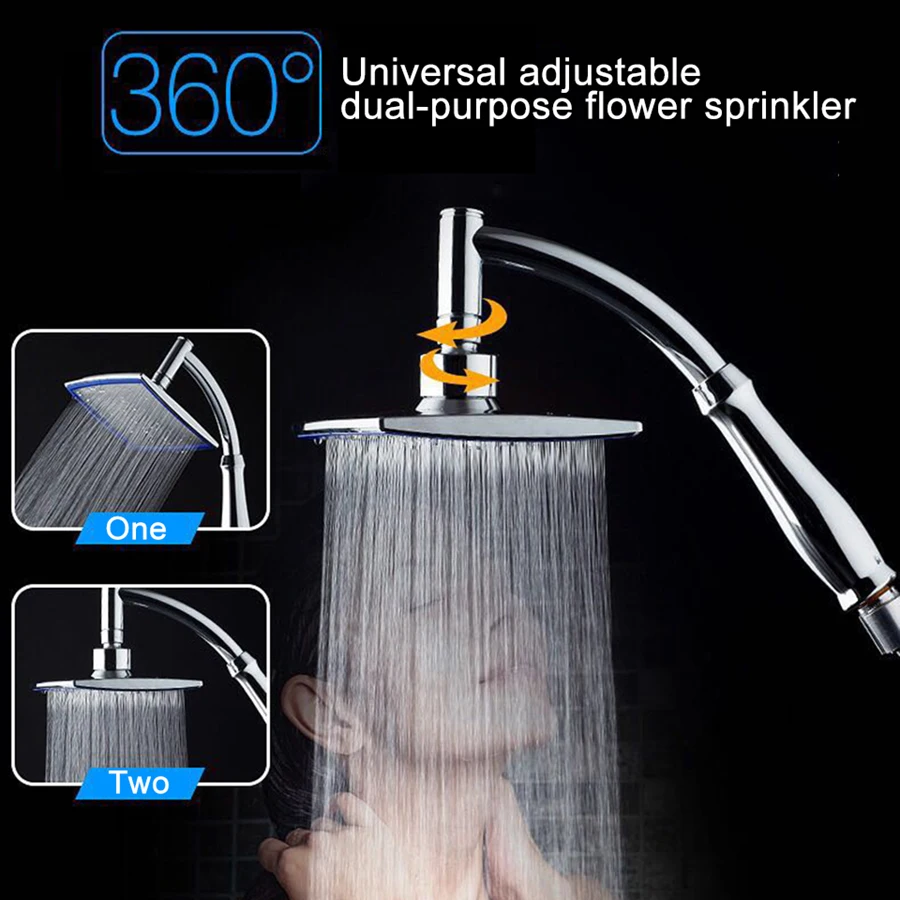 New 8 Inch Indoor Portable Water Saving Square Shower Head Handheld and Wall Mounted High Pressure Shower ABS Durable Plastic