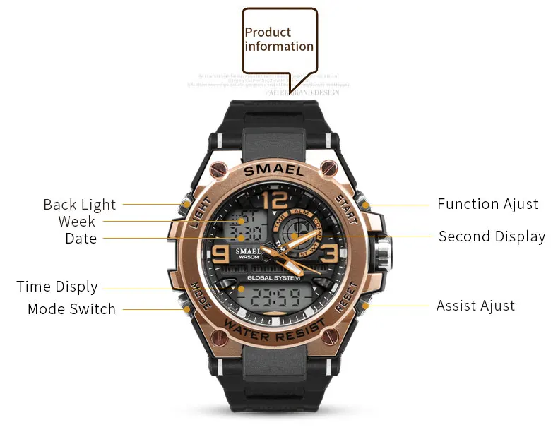 Мужские часы, красный SMAEL, модные кварцевые наручные часы, S Shock resistant, Автоматическая Дата, светодиодный, цифровые, Alarm1603, спортивные часы, водонепроницаемые