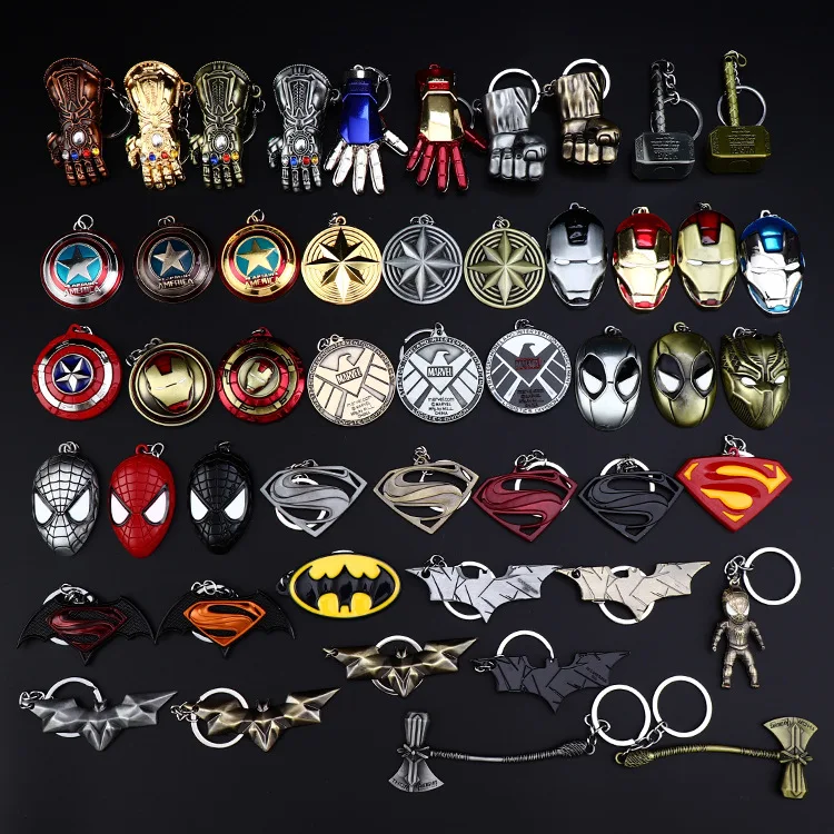 

Metal Marvel Avengers Captain America Shield Keychain Spider man Iron man Mask Keychain Toys Hulk Batman Keyring Key Toy PJ-027